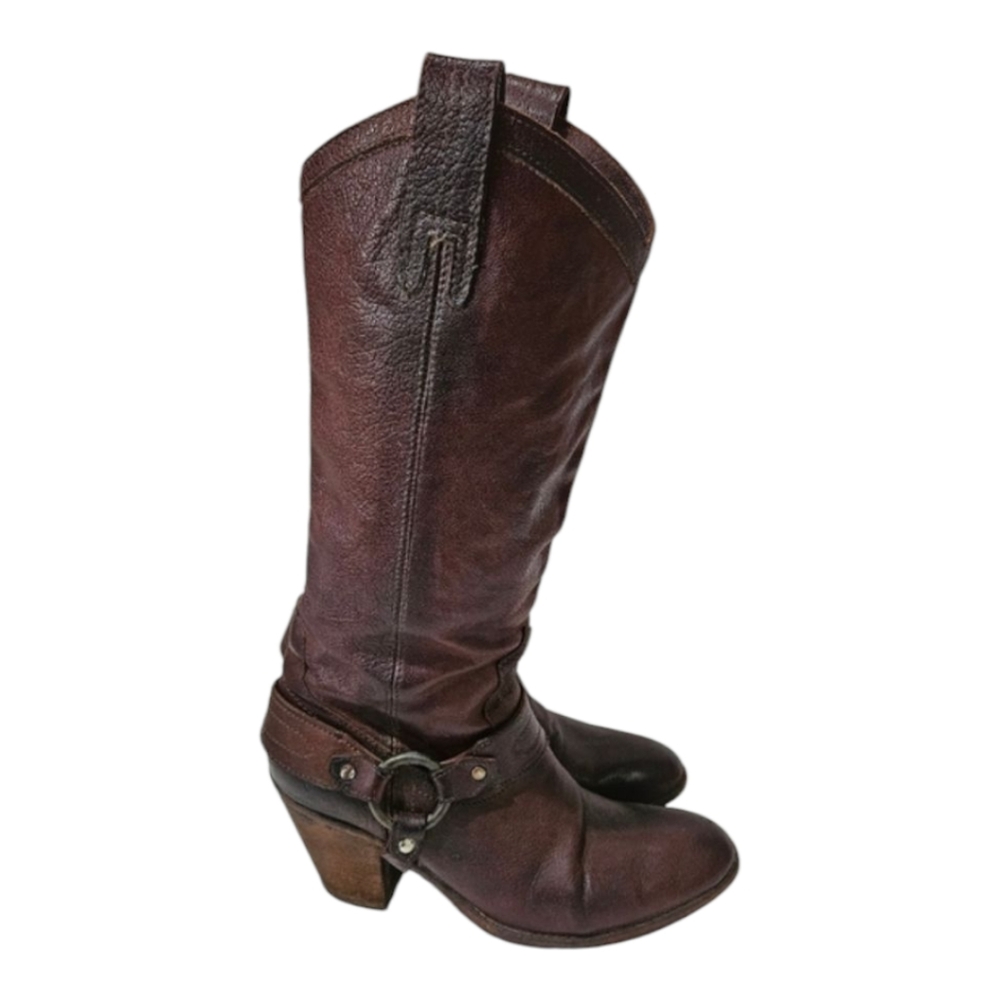 FRYE Brown Leather Taylor Harness Heeled Boots Size 7